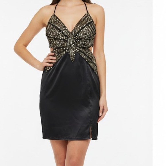 Dress butterfly Black and Gold Sequin y2k - Picture 3 of 14